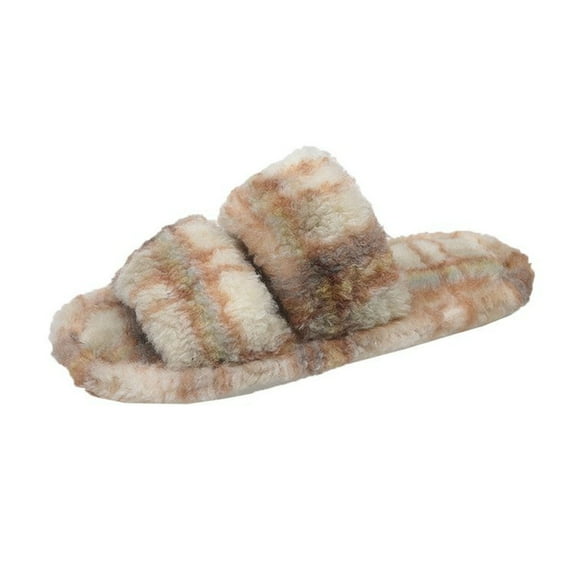 Khaki Womens Plaid Slippers With Thick Soft Sole Warm And Cozy For Indoor Use During Cold Seasons