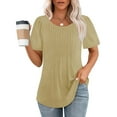 thumbnail image 1 of Khaki XXL WIZUTIZ Tops Women's up to 30% Off Fashion Cozy Style Lightweight Pure Colour Tee Round Neck Linen Ladies Tops Plus Size Solid Tshirt Cotton Linen Fluffy T-shirt Tunics Short Sleeve Shirts, 1 of 6