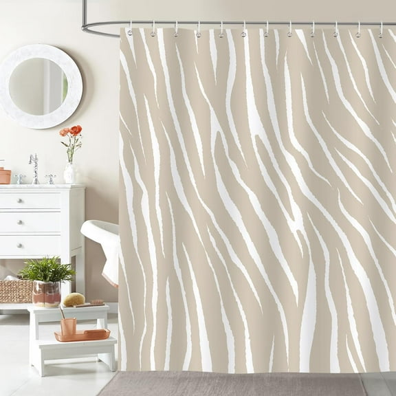 Khaki Zebra Striped Shower Curtain Abstract Modern Shower Curtain for Bathroom Minimalist Decor Polyster Fabric with Hooks 36"W x 72"L (Pack of 1)