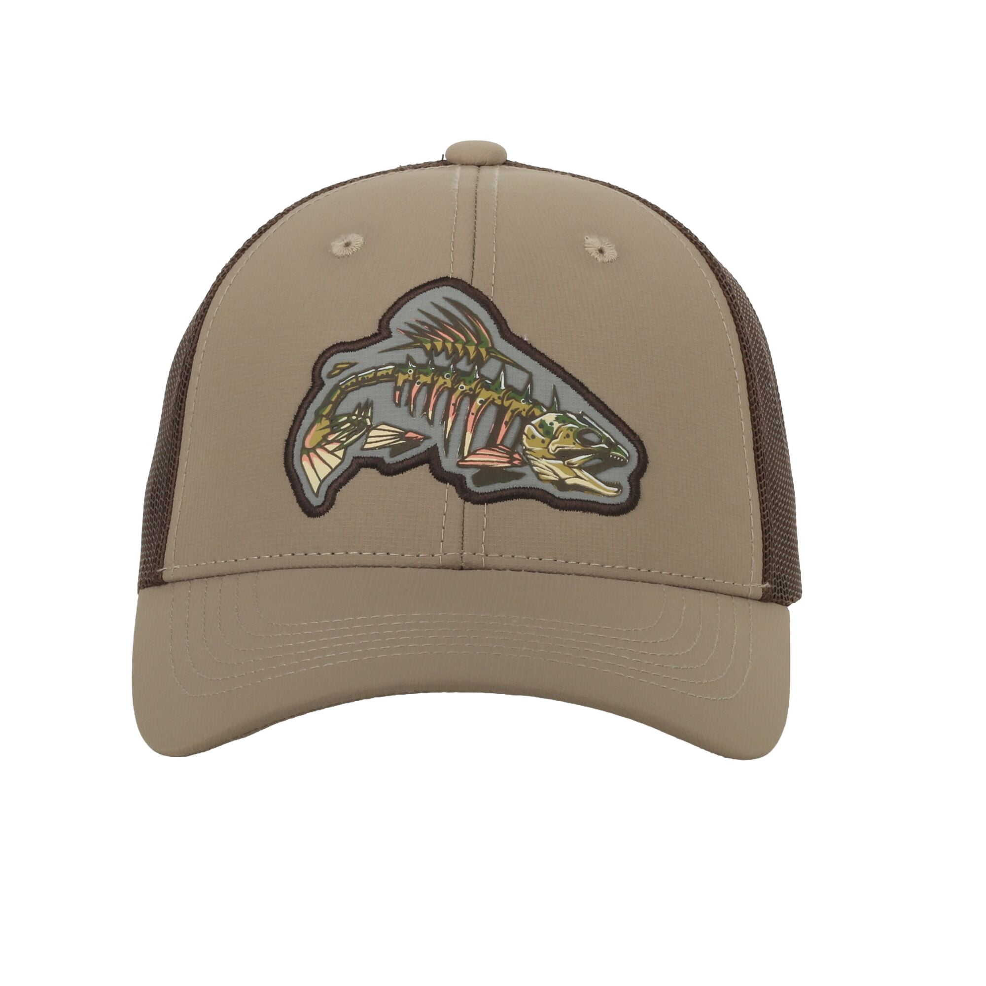 Outdoor Cap Bone Trout Patch Cap – Unstructured Mesh Back Snapback, One Size, Khaki/Brown