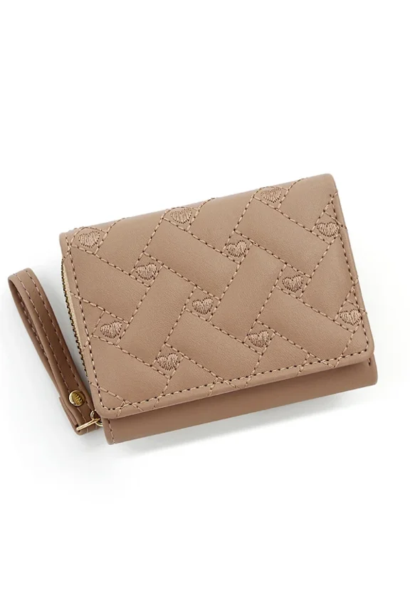 Khaki colored, embroidered wallet for women, luxury designer, cute wa