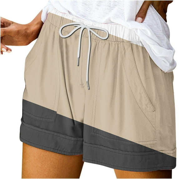 Khaki for Women Summer Fall Lace Spandex Color Block Graphic Loose Fit Brunch Tie Knot Straight Leg Shorts Womens 2025 Clothes M