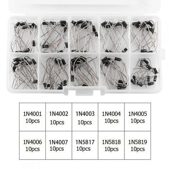 Khall Diode,Electronic Diodes,100pcs 10Values Rectifier Diode Assortment Electronic Kit 1N4001~1N4007 1N5817~1N5819 With Box