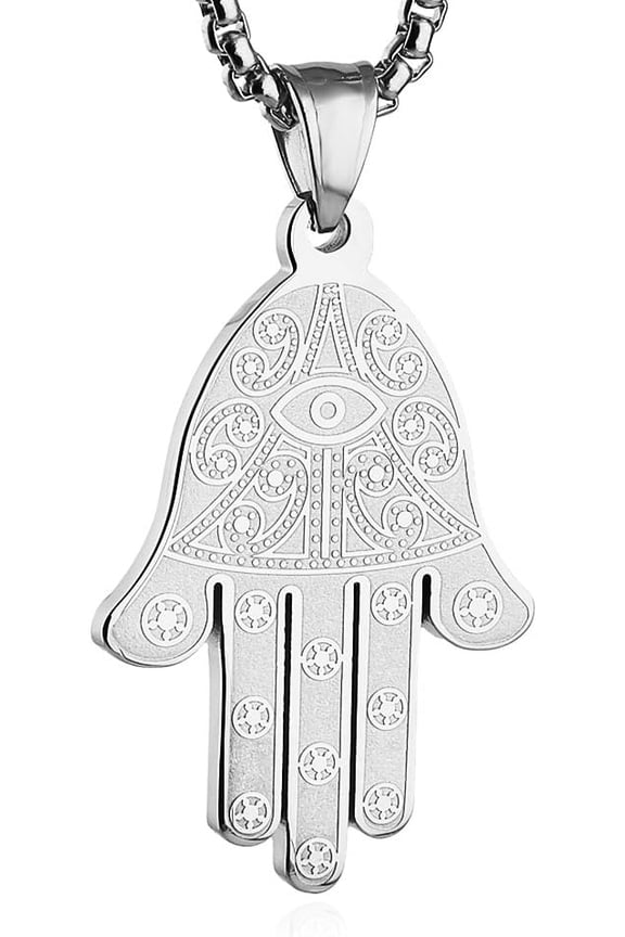 Khamsah Stainless Steel Egyptian Eye Fatima Hamsa Hand Pendant Necklace Success and Protection Lucky