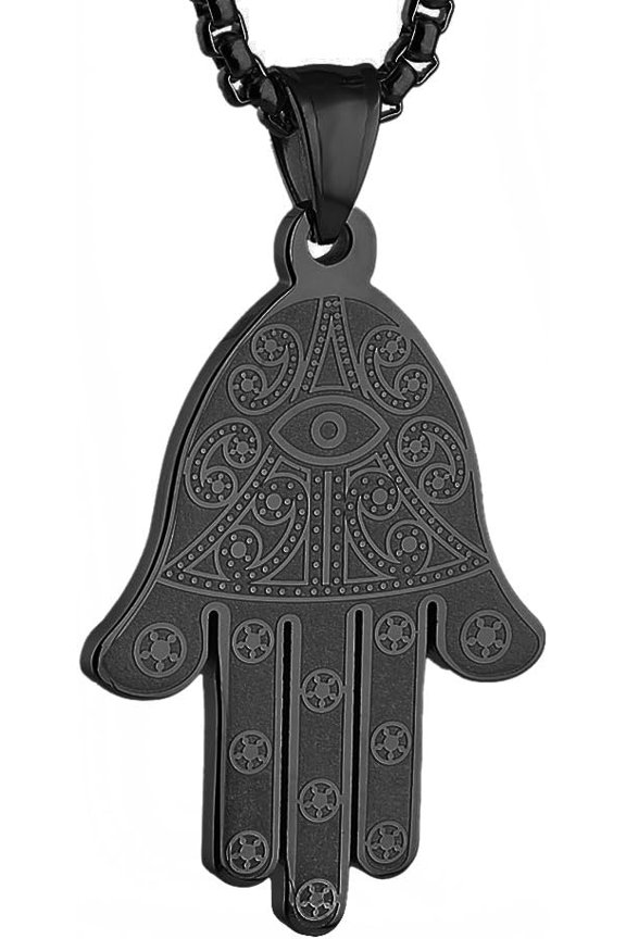 Khamsah Stainless Steel Egyptian Eye Fatima Hamsa Hand Pendant Necklace Success and Protection Lucky