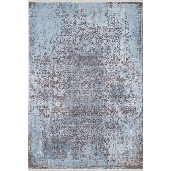 Khan Blue Modern Polyester Area Rugs for Living Room Washable Rugs Boho Moroccan Area Rug Soft Geometric Bohemian Distressed Indoor Rug for Bedroom Dining Room Office Foldable Nonslip Rug