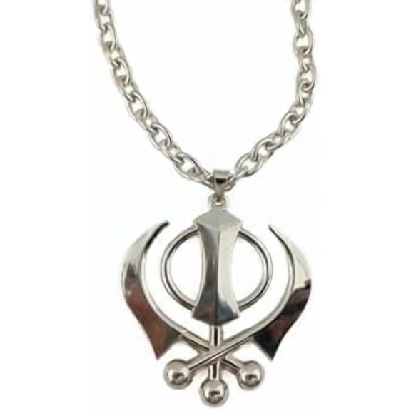 Khanda Necklace/Pendant/Amulet for Men Or Women Stainless Steel Silver Sikh Symbol Jewelry,Punjabi,Khalsa,3 Inch