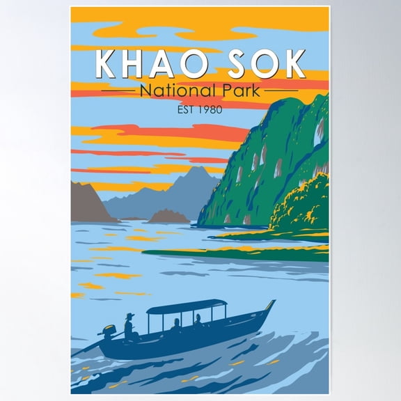 Khao Sok National Park Thailand Travel Art Vintage Poster Wall Art, Modern Wall Decor For Living Room Bedroom, 24x36 UNFRAMED