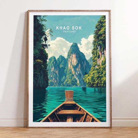 Khao Sok Thailand Minimalist Cityscape Home Decor Wall Art, Unframed Canvas Size 8x12
