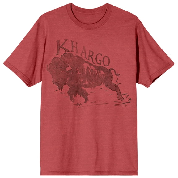 Khargo Buffalo Graphic Men's Red Heather Crew Neck Short Sleeve T-shirt-Small