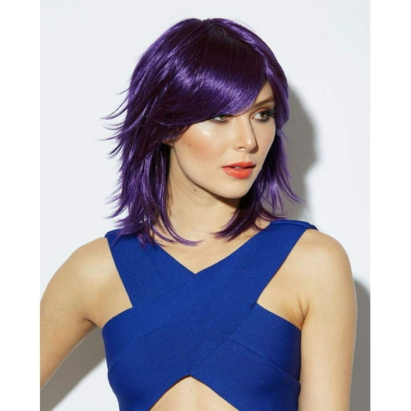 Kharma Blush Wig Color Grape - Sepia Wigs Collar Length Shaggy Synthetic Straight Costume Versatile Bangs Fantasy Spunky Vamp Anime Bundle MaxWigs Hairloss Booklet