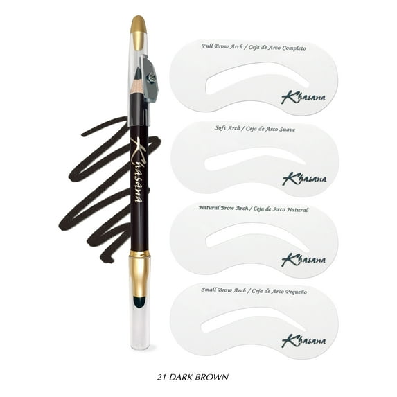 Khasana Brow Shaping Kit Definer, Eyebrow Stamp Stencil Kit with Waterproof Pencil Dual-ended, Brow Creamy Liner with Sharpener and Sponge Applicator #21 DarkBrown