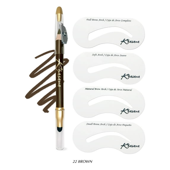 Khasana Brow Shaping Kit Definer, Eyebrow Stamp Stencil Kit with Waterproof Pencil Dual-ended, Brow Creamy Liner with Sharpener and Sponge Applicator #22 Brown
