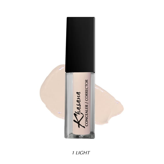 Khasana Full Coverage Makeup Liquid Concealer, Natural Finish Coverage, Lightweight, Conceals, Hydrating, Brightening, Under Eye Dark Circle Corrector, Oil Free #1 Light