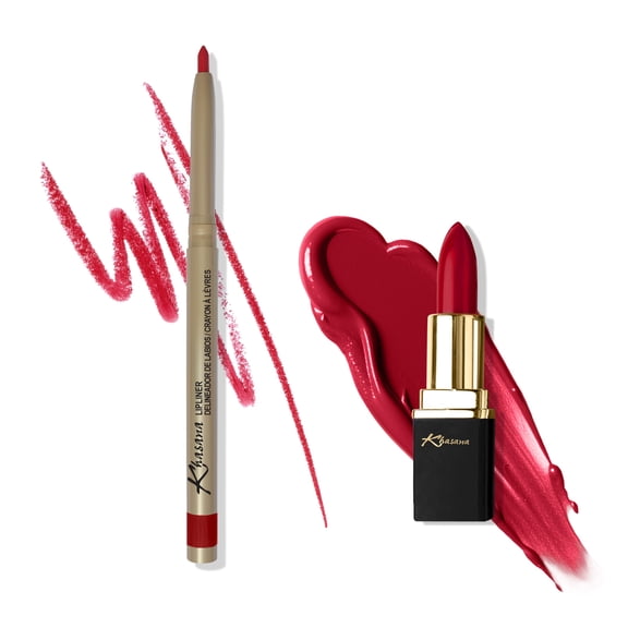 Khasana Lipstick & Automatic Lip Liner Set, Cream Gloss, Soft and Smooth Lip Color Kit, Vitamin E & C Infused for Nourishment, Hydration & Protection, Long Lasting, Color Matched Gift Set
