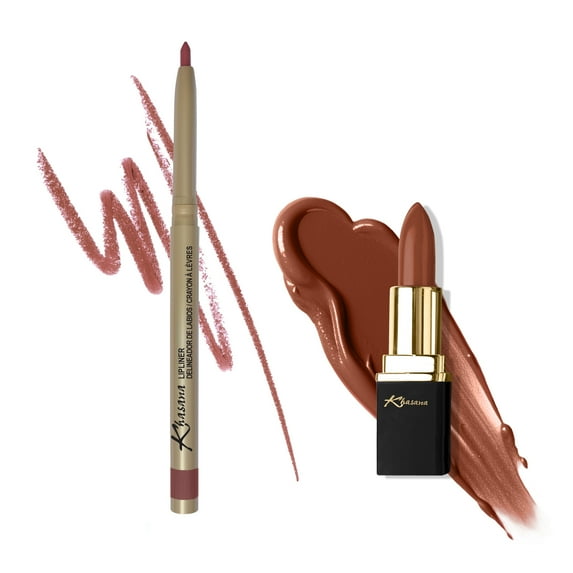 Khasana Lipstick & Automatic Lip Liner Set, Cream Gloss, Soft and Smooth Lip Color Kit, Vitamin E & C Infused for Nourishment, Hydration & Protection, Long Lasting, Color Matched Gift Set