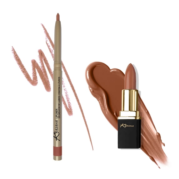 Khasana Lipstick & Automatic Lip Liner Set, Cream Gloss, Soft and Smooth Lip Color Kit, Vitamin E & C Infused for Nourishment, Hydration & Protection, Long Lasting, Color Matched Gift Set