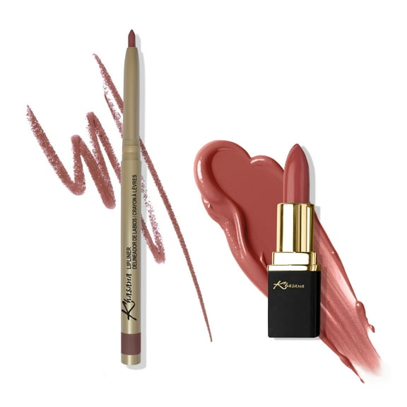 Khasana Lipstick & Automatic Lip Liner Set, Cream Gloss, Soft and Smooth Lip Color Kit, Vitamin E & C Infused for Nourishment, Hydration & Protection, Long Lasting, Color Matched Gift Set