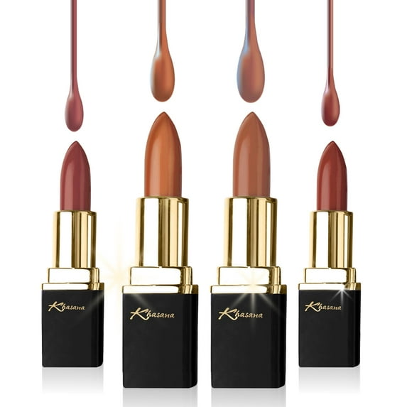 Khasana Lipstick Set. Long Lasting Lip color, 4 Piece Gift Set. Moisturizing Formula, Infused with Vitamin E and Vitamin C. Multi Finish Lip Makeup, Cream Gloss & Matte. Pack of 4.