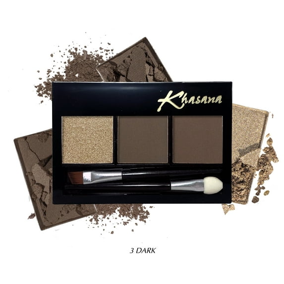 Khasana Long Lasting Brow Powder, Soft and Natural Eyebrow Makeup Kit, Enhance & Define Brows, Includes Applicator Brush #3 Dark