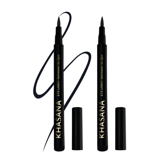 Khasana Ultra Advanced Liquid Eyeliner, Waterproof Smudge Resistant, Quick Dry. 24 Hrs -Stay and 2X the Intensity - Soft & Precise Tip, #1 Black, Pack of 2