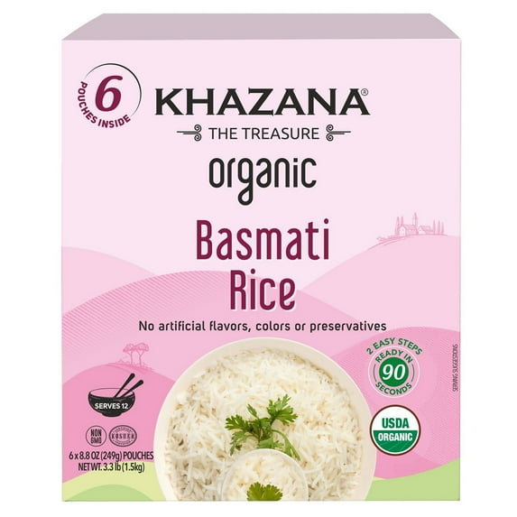 Khazana Organic Basmati Rice, 8.8 Ounce Pouch (Pack of 6)