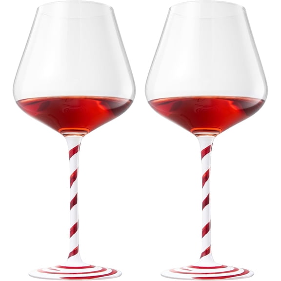 Khen Holiday Candy Cane Wine Glasses Set of 2 Santa Red White Striped Stem Goblets 20oz Christmas Borosilicate Drinkware for Festive Entertaining Winter Parties Home Bar Decor Kitchen Dining Gift Set