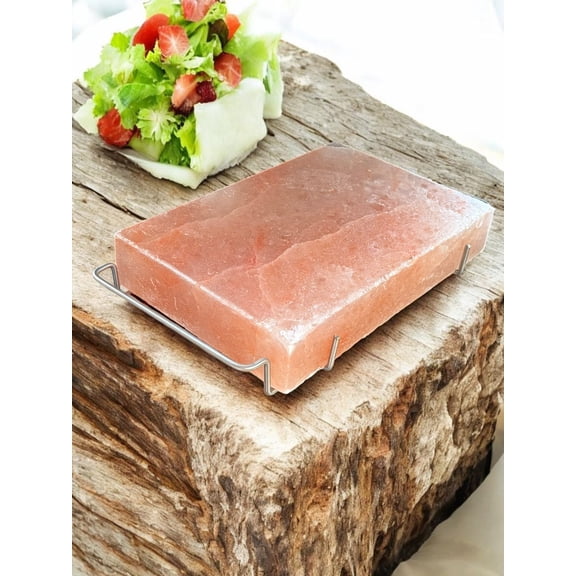 Khewra Origins Himalayan Pink Salt Cooking Slab with Stainless Steel Tray, 12 x 8 x 2 Inches