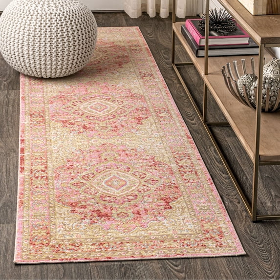 JONATHAN Y MODERN PERSIAN 2 x 8 Runner Rug, Khilana Floral Medallion - Deep Rose/Ivory, MDP305A-28