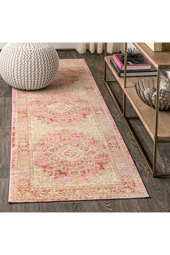 MODERN PERSIAN 2 x 8 Runner Rug, Khilana Floral Medallion - Deep Rose/Ivory, MDP305A-28