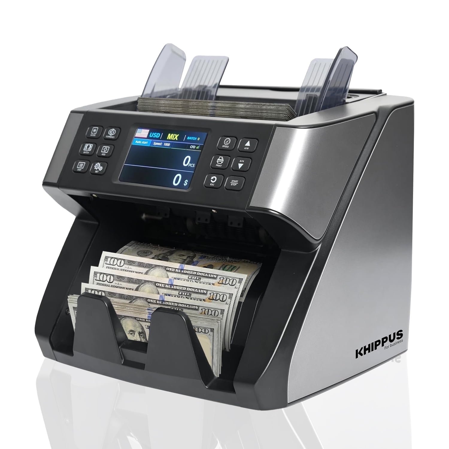 Khippus Pro5500 Mixed Denomination Money Counter with Value Counting and Counterfeit Detection High-Speed Bill Counter Machine