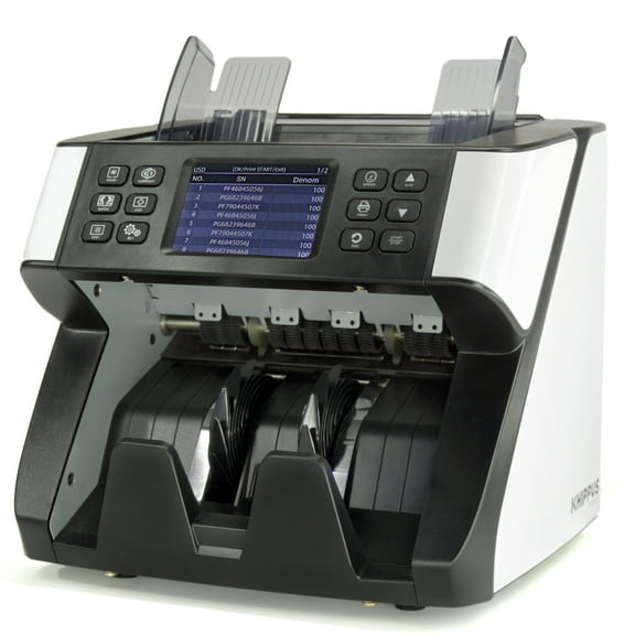 Khippus Pro 6500 Money Counter Machine, Counterfeit Detector, Serial Number Reader, Mixed Bill Denomination, 1000 min, White, 1 Count