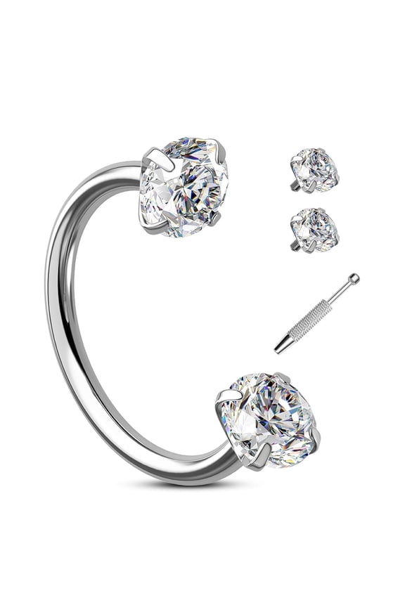 20G Internally Threaded Horseshoe Nose Ring, 316L Surgical Steel with CZ Balls