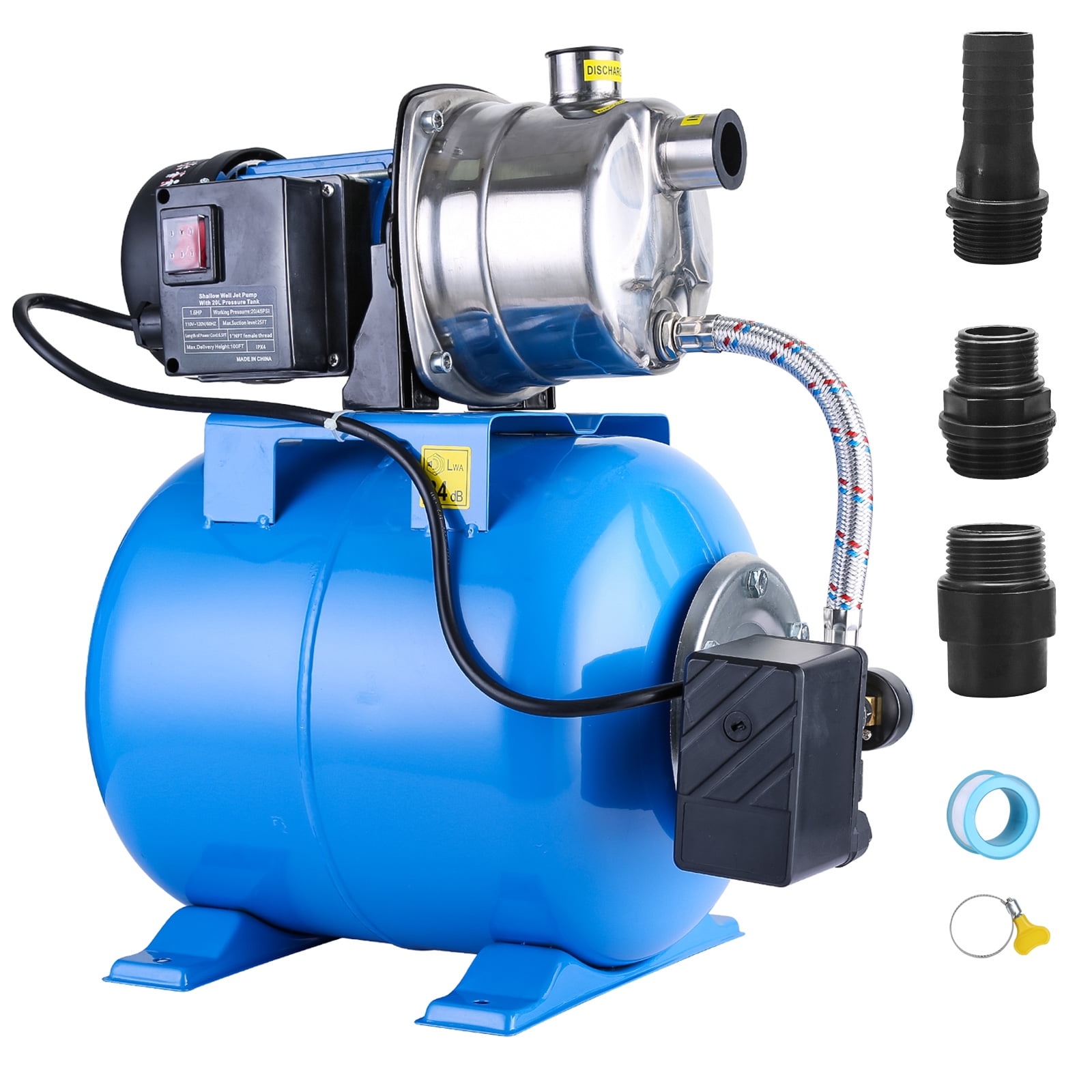 Khloe 1.6HP Shallow Well Pump with Pressure Tank 1268 GPH Stainless Steel Jet Pump Transfer
