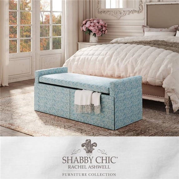 Khloee Bench Indes Blue Ground Linen 50.2L x 19.6W x 22H Upholstered Square Arms