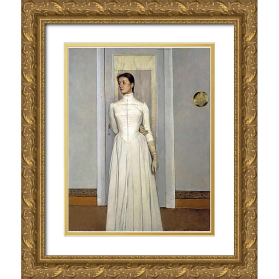 Khnopff, Fernand 19x24 Gold Ornate Wood Framed with Double Matting Museum Art Print Titled - Portrait of Marguerite