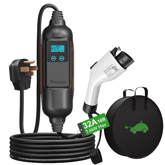 KHONS Level 2 EV Charger for J1772 EVs - 32Amp 220V-240V EV Charger Level 2, Portable EV Charger Electric Car Charging Station with Adjustable Current NEMA 14-50 Plug APP Control EV Charger
