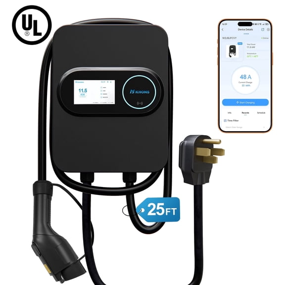 H KHONS EV Charger Level 2, NEMA 14-50, 240V 48 Amp, Fast Electric Vehicle Station, Weatherproof Indoor/Outdoor, UL Certified, J1772 EV