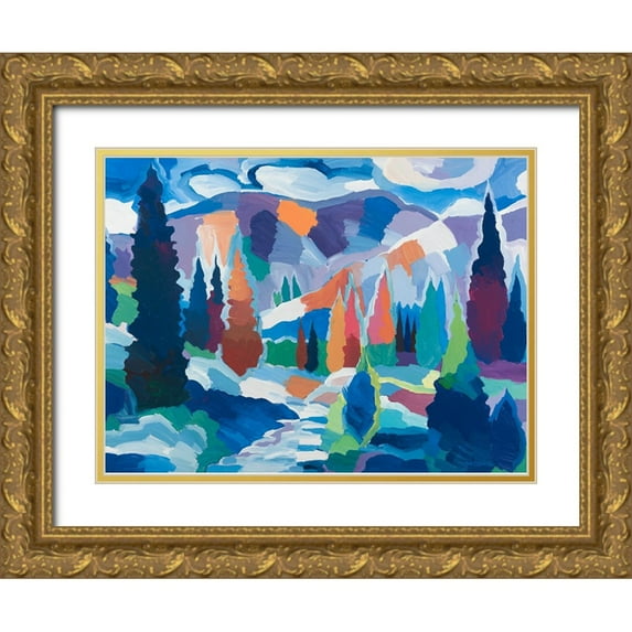 Khorasani, Hooshang 14x11 Gold Ornate Wood Framed with Double Matting Museum Art Print Titled - The Creek among the Colors