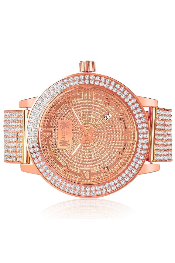 Khronos Real Diamonds Dial Rose Gold Tone Custom Bezel Band Joe Rodeo Jojo Jojino Watch W/Date Function