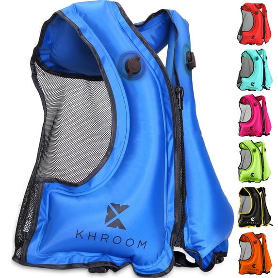 Khroom Inflatable Snorkel Vest for Adults and Teenagers, 60"-75", Up to 220 lbs, Blue