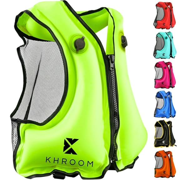 Khroom Inflatable Snorkel Vest for Adults and Teenagers, 60"-75", up to 220 lbs, Yellow
