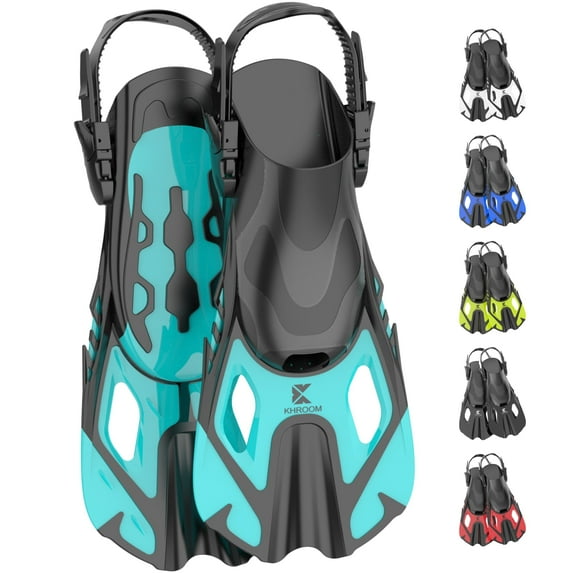 Khroom snorkel fin adult / children | size 1.5-11.5 | short snorkeling fins / flippers in best travel size | adjustable snorkel fins | short fins for snorkeling | diving fins (blue 8.5-11.5)