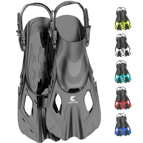 Khroom snorkel fin adult / children | size 1.5-11.5 | short snorkeling fins / flippers in best travel size | adjustable snorkel fins | short fins for snorkeling | diving fins (black 1.5-4.5)