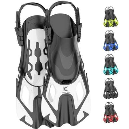 Khroom snorkel fin adult / children | size 1.5-11.5 | short snorkeling fins / flippers in best travel size | adjustable snorkel fins | short fins for snorkeling | diving fins (turquoise 8.5-11.5)