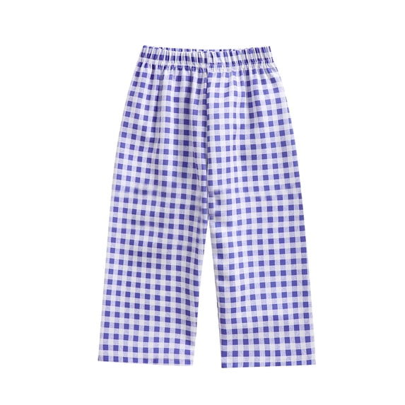 Khunlpohl 1-4 Years Toddlers Kids Plaid Pants Cotton Elastic Waist Wide Legs Pant Summer Casual Fashion Trousers