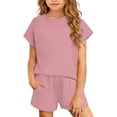 thumbnail image 1 of Khunlpohl 2 Piece Set for Girls Short Sleeve Crew Neck Tops and Shorts with Pocket Summer Solid Color Comfortable Casual Sets, 1 of 6