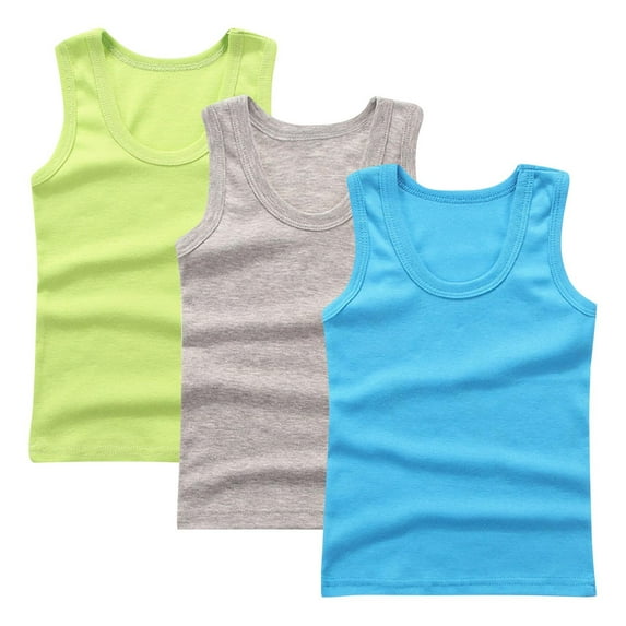 Khunlpohl 3 Pack Undershirt Tank Top for Boys Girls Cotton Undershirts Sleeveless Shirts Kids Toddler Tees 2-14 Years