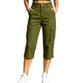 thumbnail image 1 of Khunlpohl Cargo Capri Pants for Women Hiking Outdoor Straight Leg Button Elastic Waist Cropped Pant with Multiple Pockets, 1 of 7