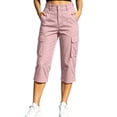 thumbnail image 1 of Khunlpohl Cargo Capri Pants for Women Hiking Outdoor Straight Leg Button Elastic Waist Cropped Pant with Multiple Pockets, 1 of 7